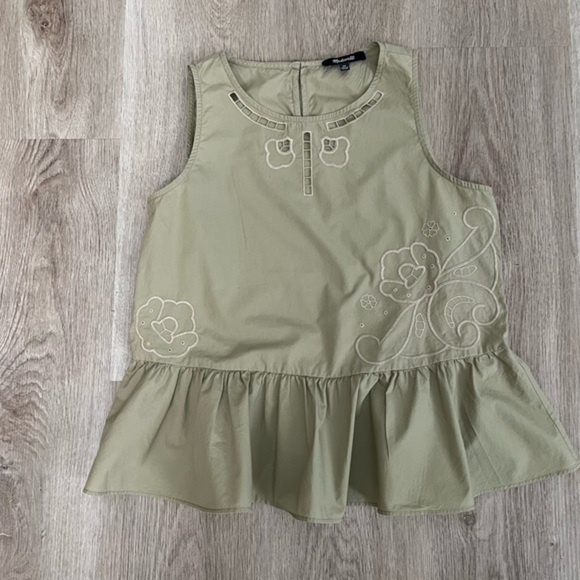 Madewell Khaki Embroidered Top with Ruffled Hem - Picture 2 of 10